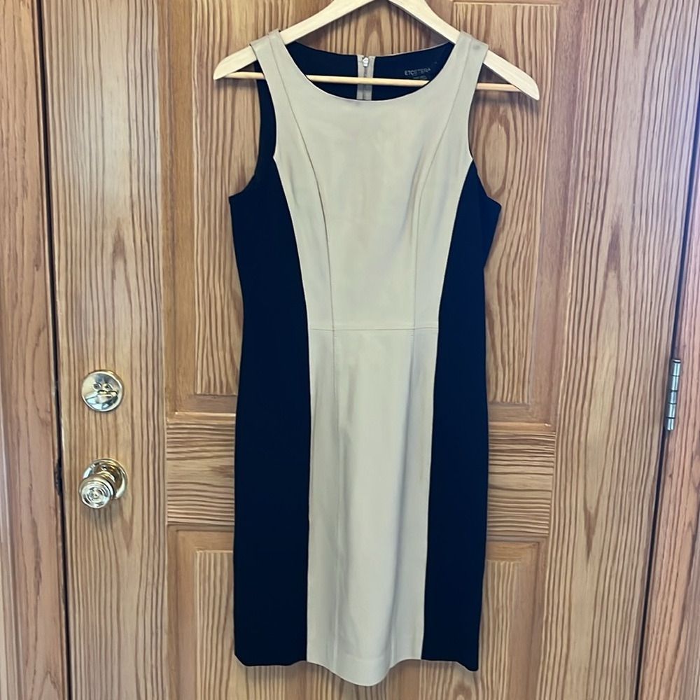 ETCETERA Cream Leather & Black Knit Sleeveless Dress 2